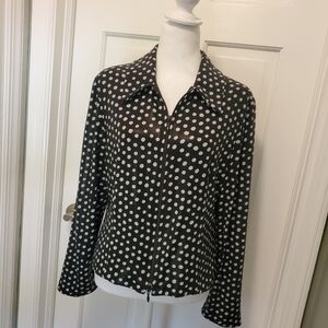Joseph Ribkoff Black & White Shimmering Polka Dot Zip-Up Jacket Size 12/14 Missy
